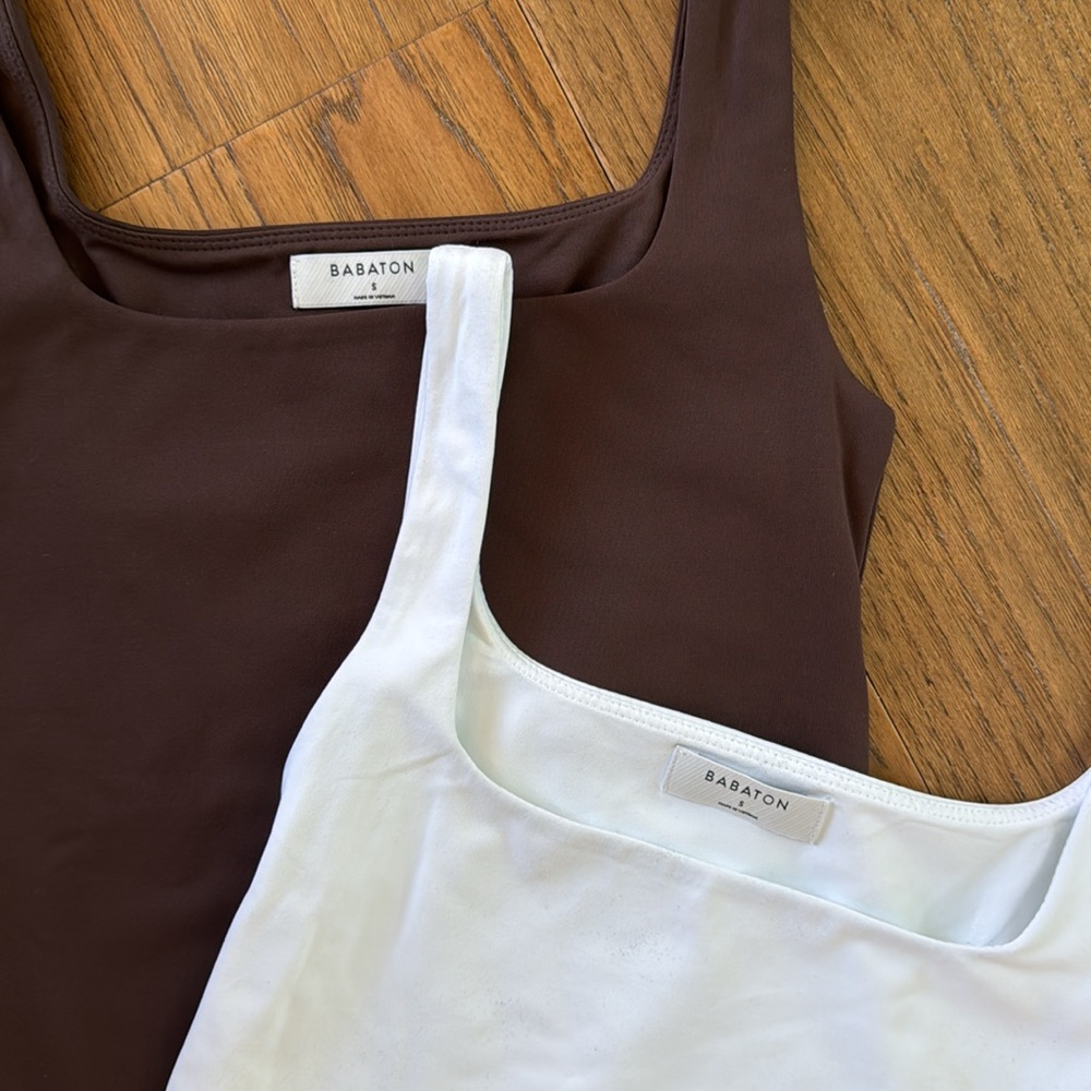 LOT OF 2 Babaton White and Brown Ribbed Bodysuits - Picture 2 of 2